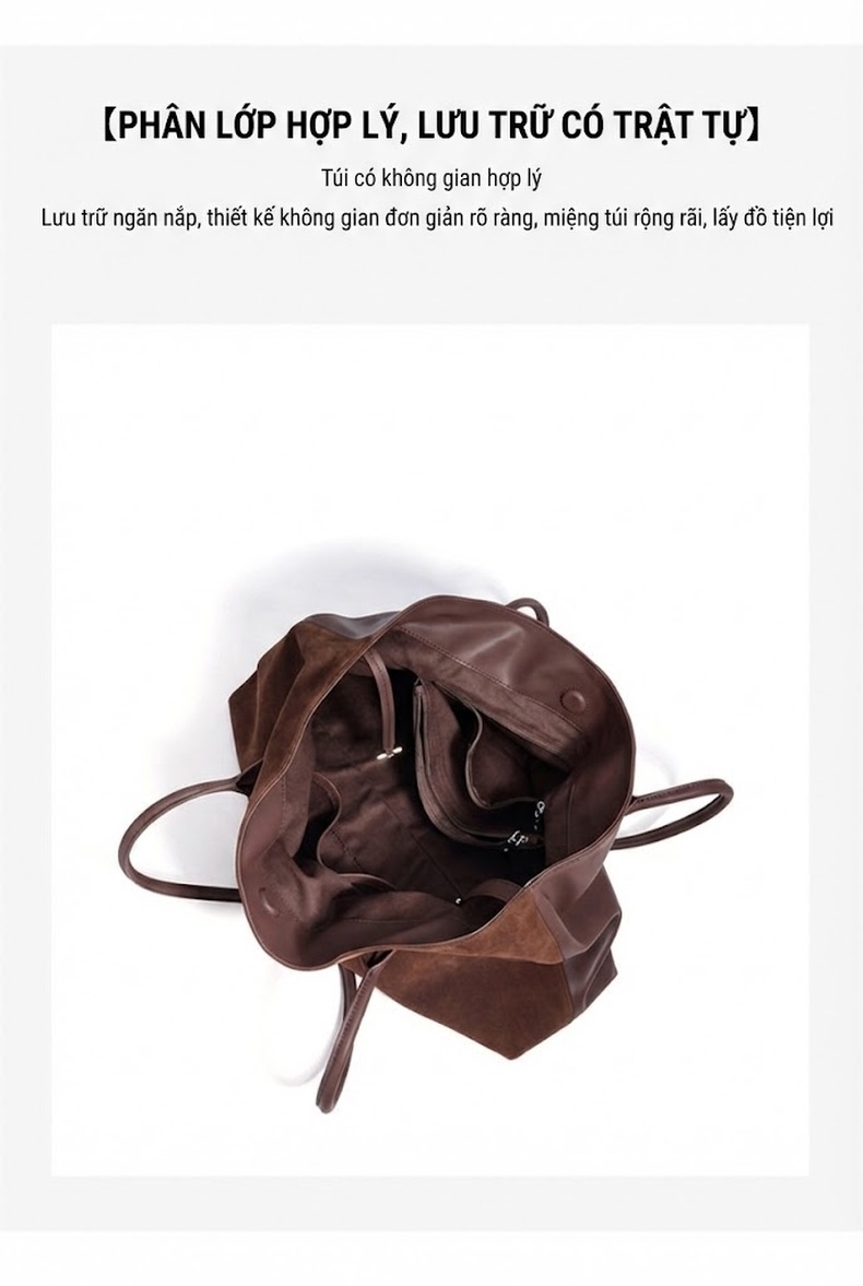 Túi Tote Da Mờ Đeo Vai/Kẹp Nách Sức Chứa Lớn Đi Làm Hàng Ngày Màu Nâu, Đỏ, Be chi tiết 8
