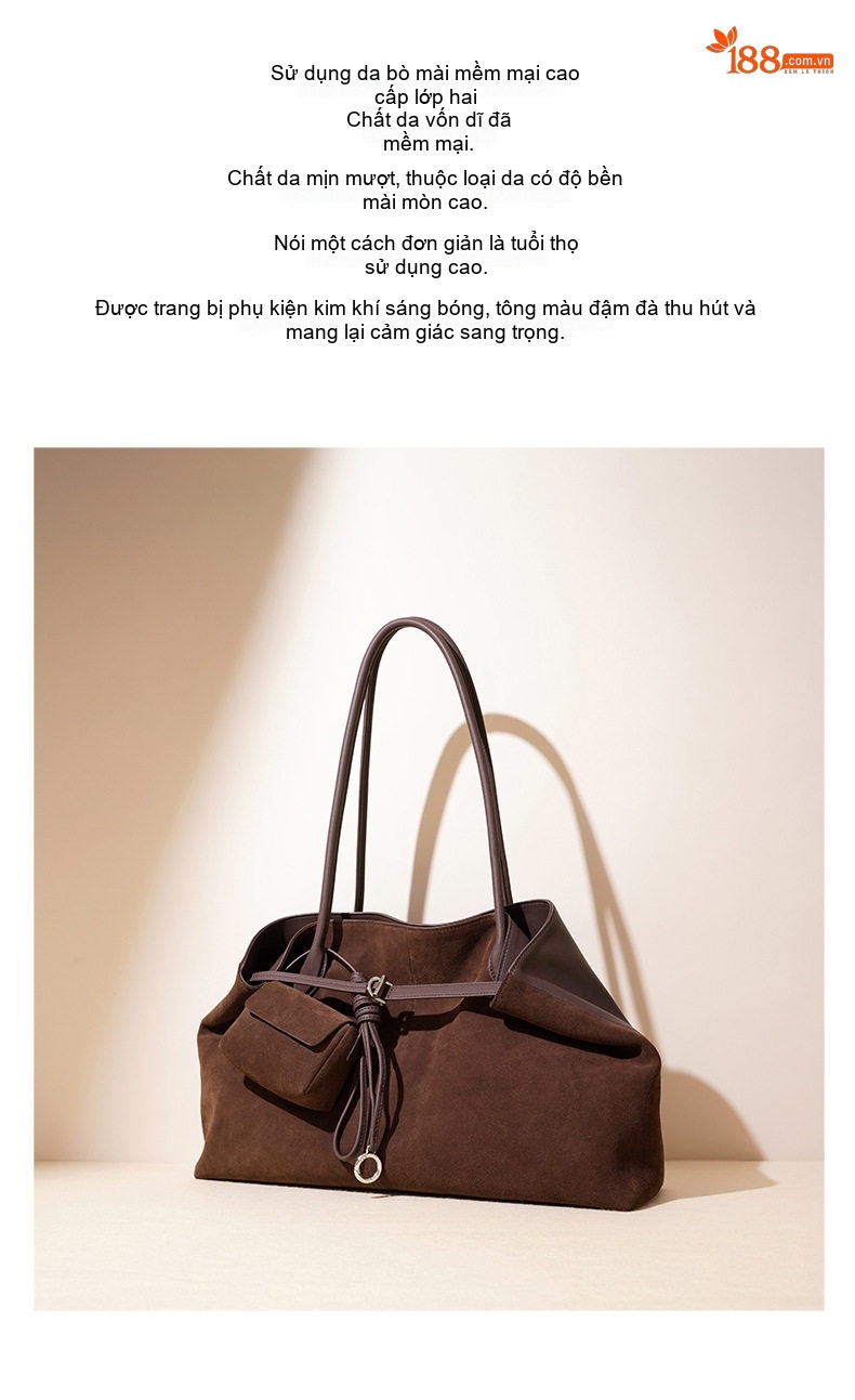 Túi Tote Da Mờ Đeo Vai/Kẹp Nách Sức Chứa Lớn Đi Làm Hàng Ngày Màu Nâu, Đỏ, Be chi tiết 2