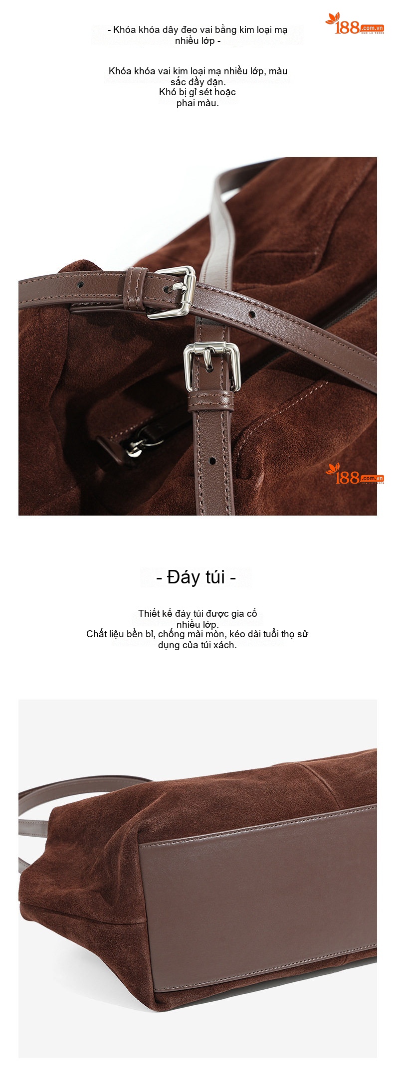 Túi Tote Da Mờ Sức Chứa Lớn Đeo Vai Phong Cách Tiểu Thư Màu Nâu, Nâu Đậm chi tiết 19