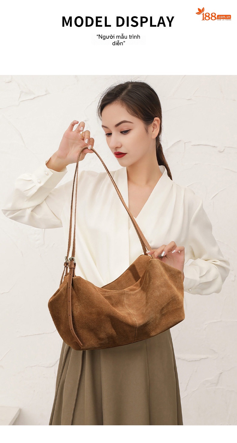 Túi Tote Da Mờ Sức Chứa Lớn Đeo Vai Phong Cách Tiểu Thư Màu Nâu, Nâu Đậm chi tiết 14