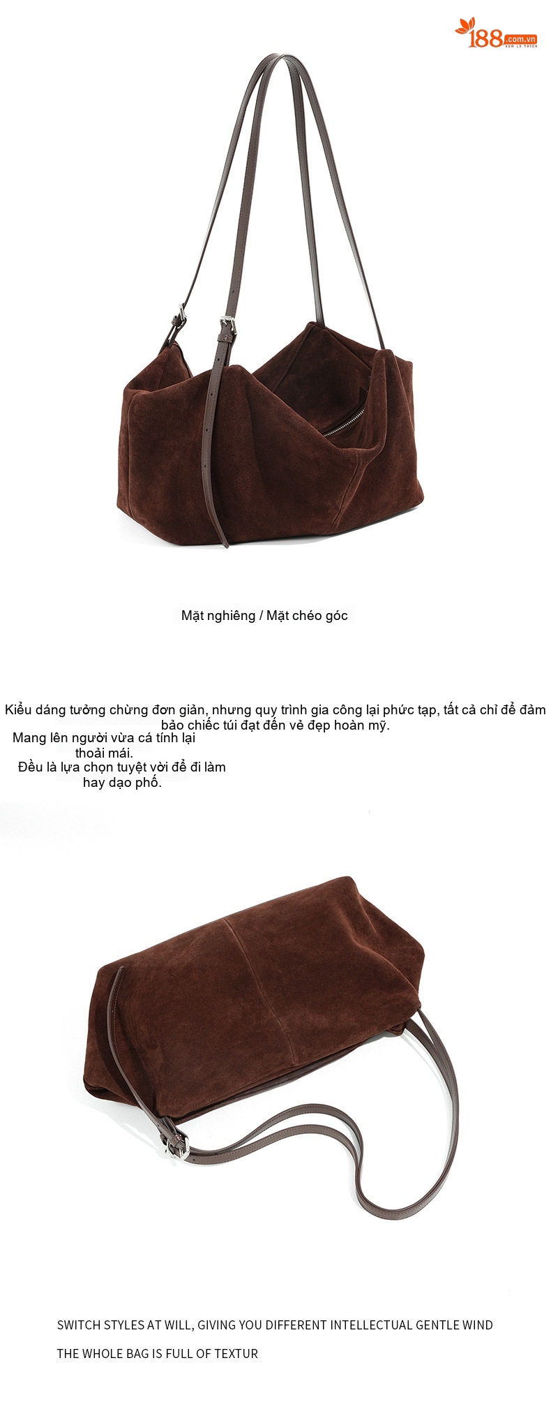 Túi Tote Da Mờ Sức Chứa Lớn Đeo Vai Phong Cách Tiểu Thư Màu Nâu, Nâu Đậm chi tiết 21