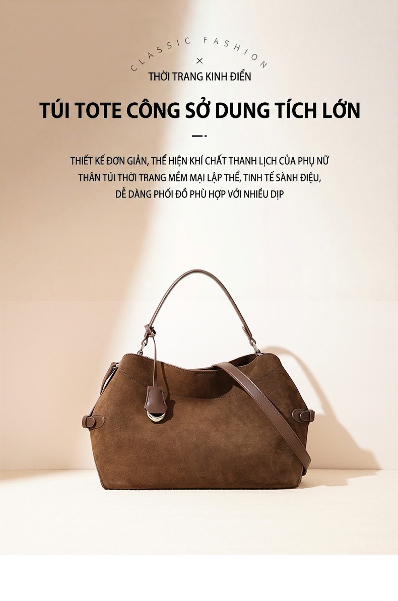 Túi Tote Da Mờ Sức Chứa Lớn Phong Cách Vintage Đeo Vai, Đeo Chéo Màu Đỏ Rượu Vang, Nâu chi tiết 1