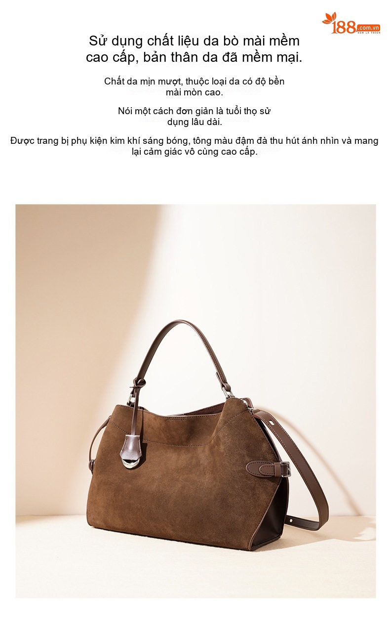 Túi Tote Da Mờ Sức Chứa Lớn Phong Cách Vintage Đeo Vai, Đeo Chéo Màu Đỏ Rượu Vang, Nâu chi tiết 2