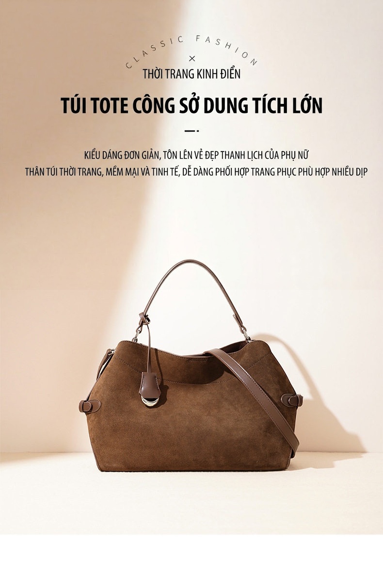 Túi Tote Da Mờ Sức Chứa Lớn Thiết Kế Vintage Đeo Vai, Đeo Chéo Màu Nâu Đỏ chi tiết 1