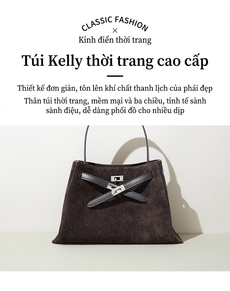 Túi Tote Da Mờ Thiết Kế Tối Giản Đeo Chéo Đựng Đồ Dung Tích Lớn Màu Nâu, Kem chi tiết 2