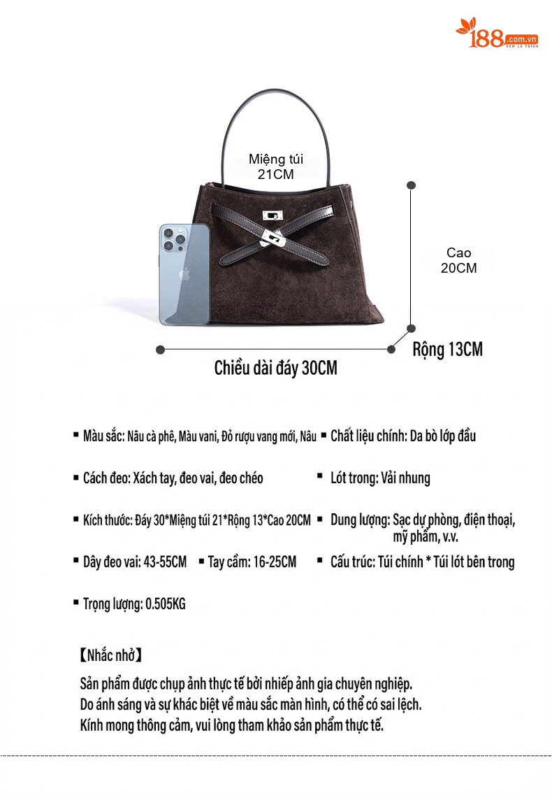 Túi Tote Da Mờ Thiết Kế Tối Giản Đeo Chéo Đựng Đồ Dung Tích Lớn Màu Nâu, Kem chi tiết 9