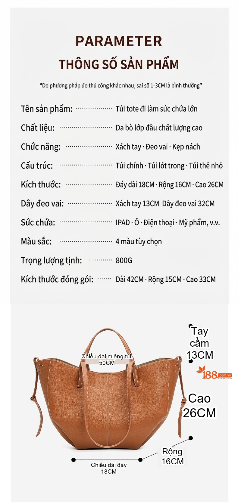 Túi Tote Da Thật Đeo Vai/Xách Tay Sức Chứa Lớn Phong Cách Công Sở Màu Nâu, Be chi tiết 5