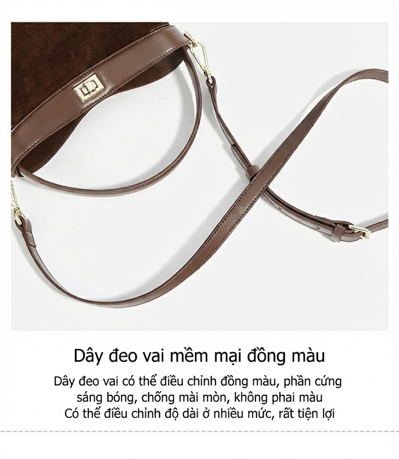 Túi Tote Đeo Chéo Nữ Da Mờ Phong Cách Retro Màu Nâu chi tiết 14