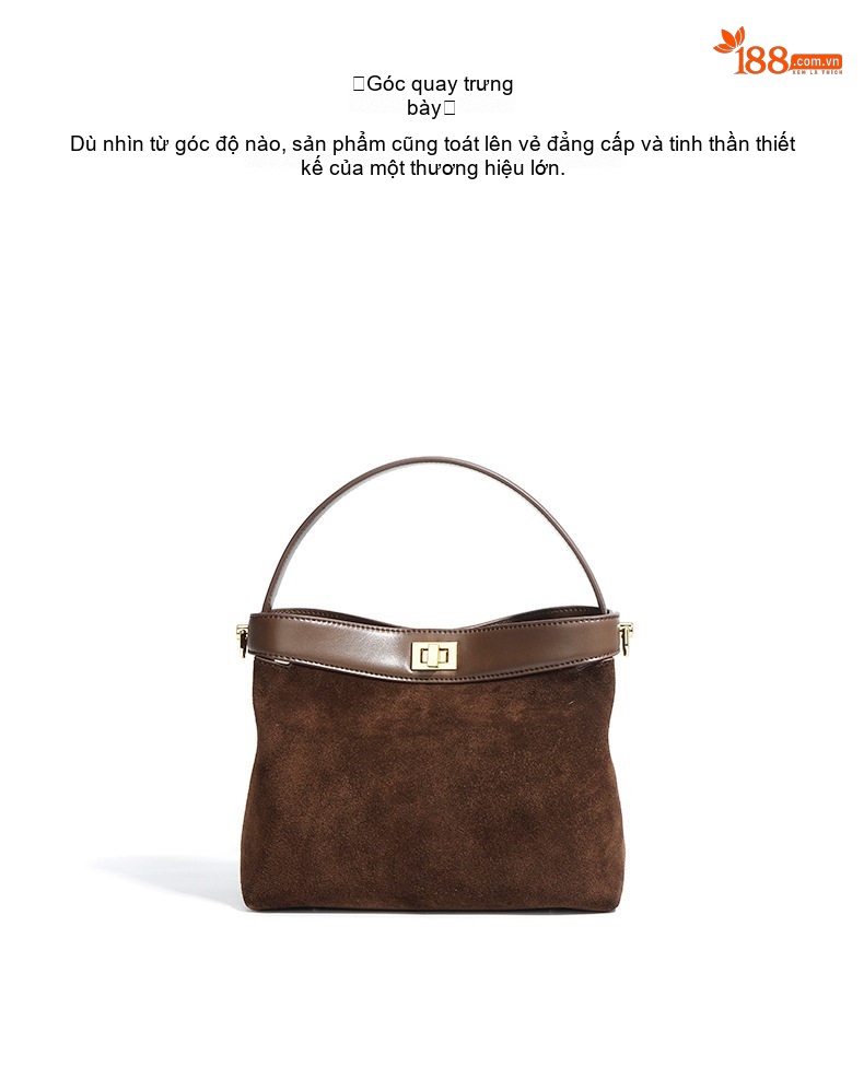 Túi Tote Đeo Chéo Nữ Da Mờ Phong Cách Retro Màu Nâu chi tiết 15