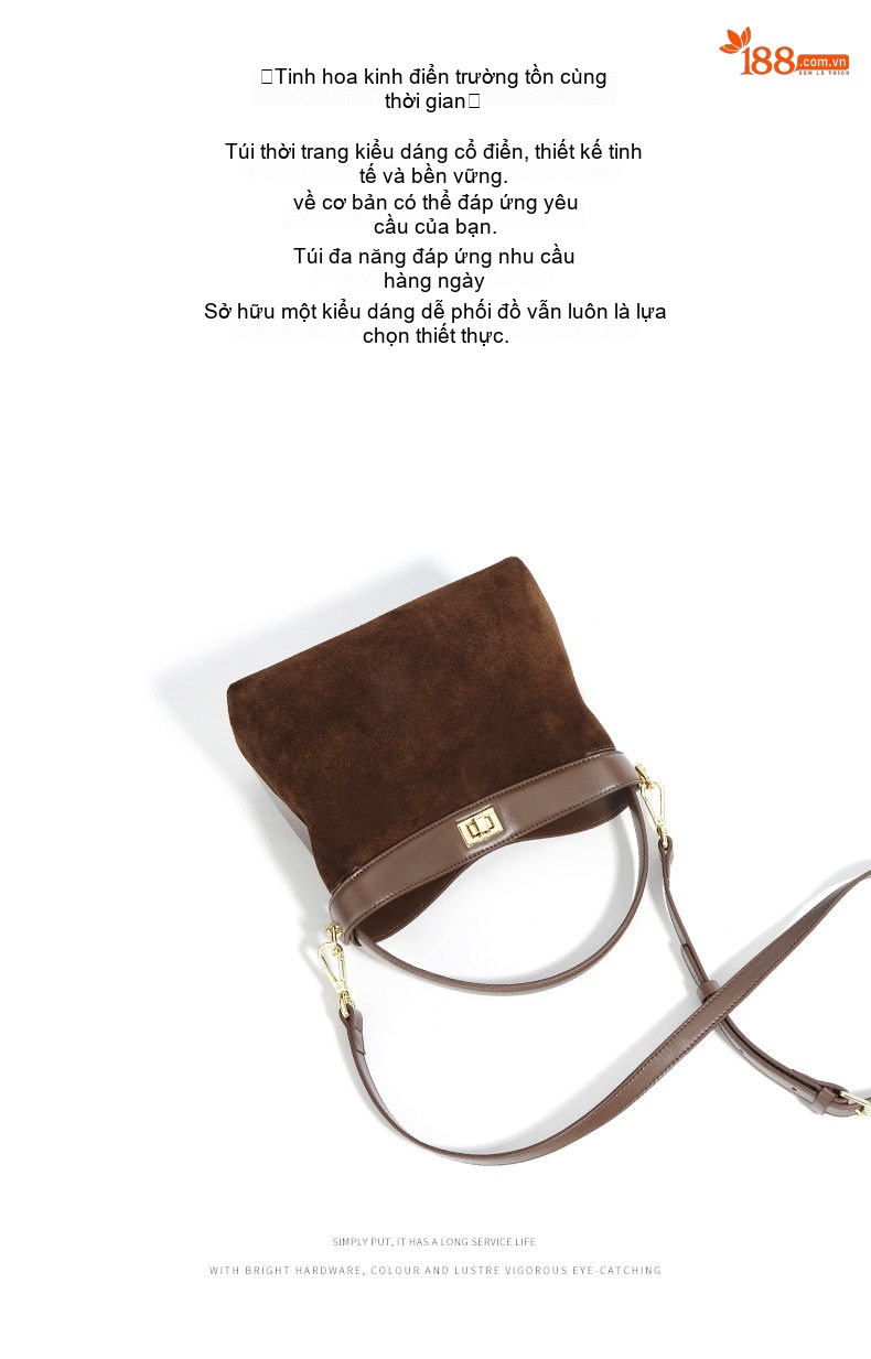 Túi Tote Đeo Chéo Nữ Da Mờ Phong Cách Retro Màu Nâu chi tiết 7