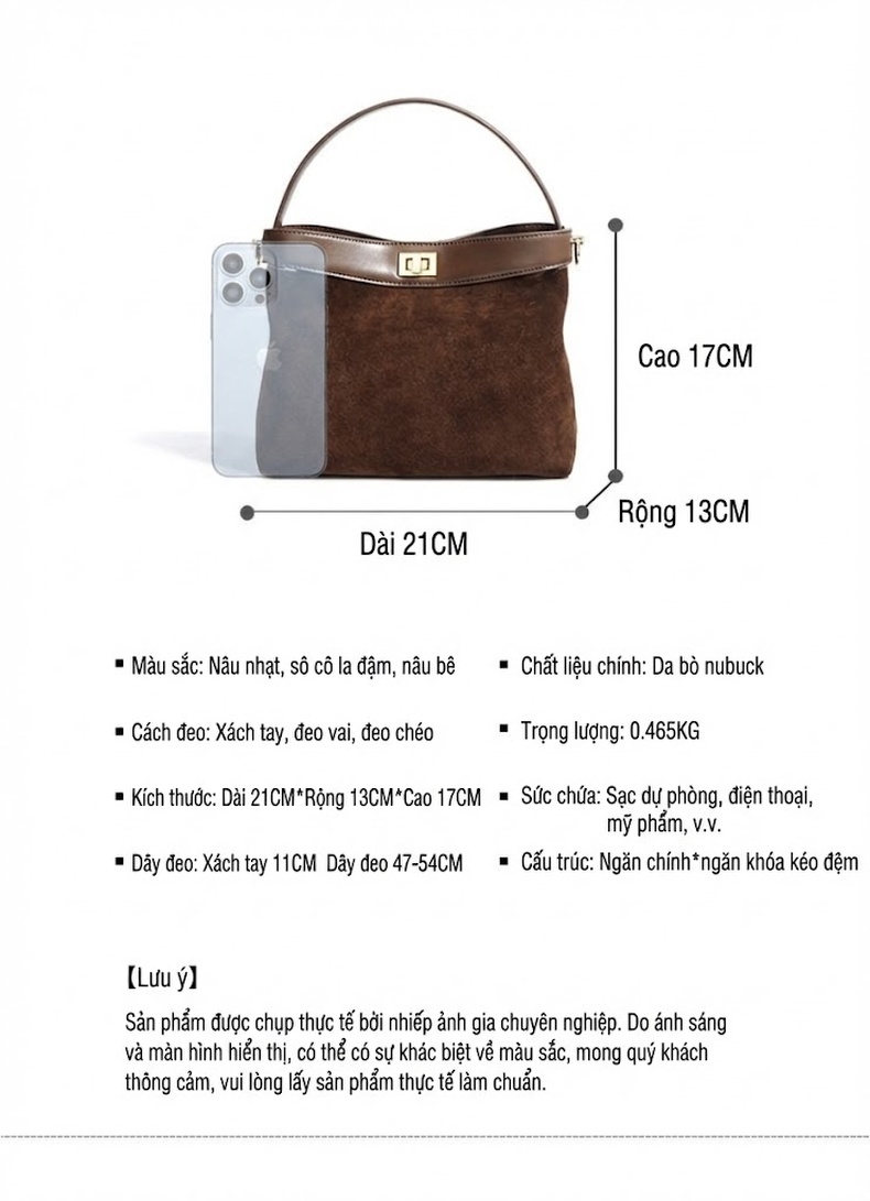 Túi Tote Đeo Chéo Nữ Da Mờ Phong Cách Retro Màu Nâu chi tiết 8