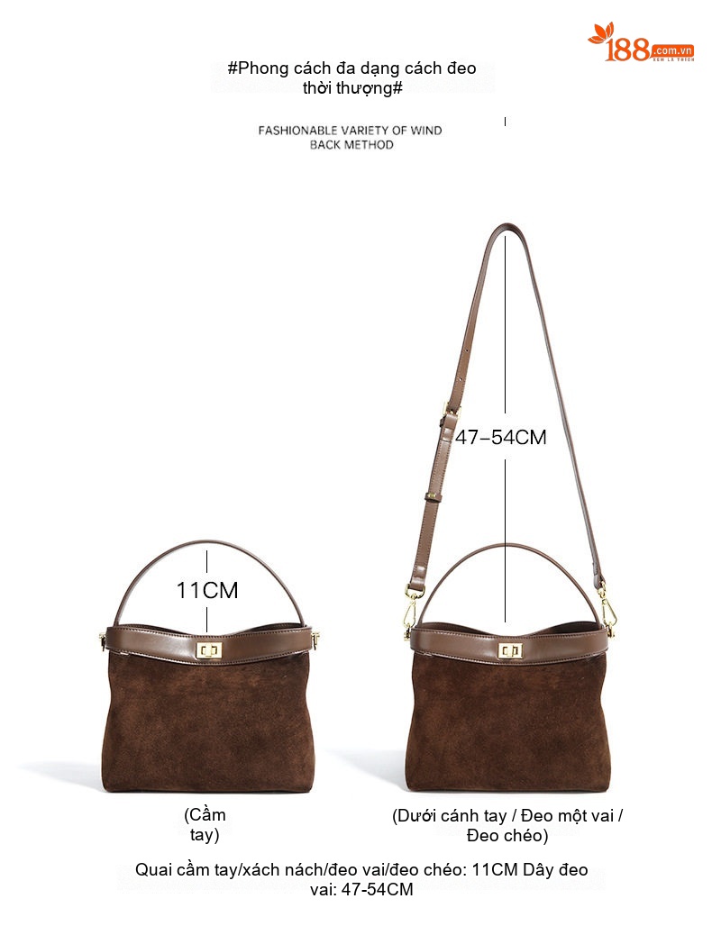 Túi Tote Đeo Chéo Nữ Da Mờ Phong Cách Retro Màu Nâu chi tiết 10