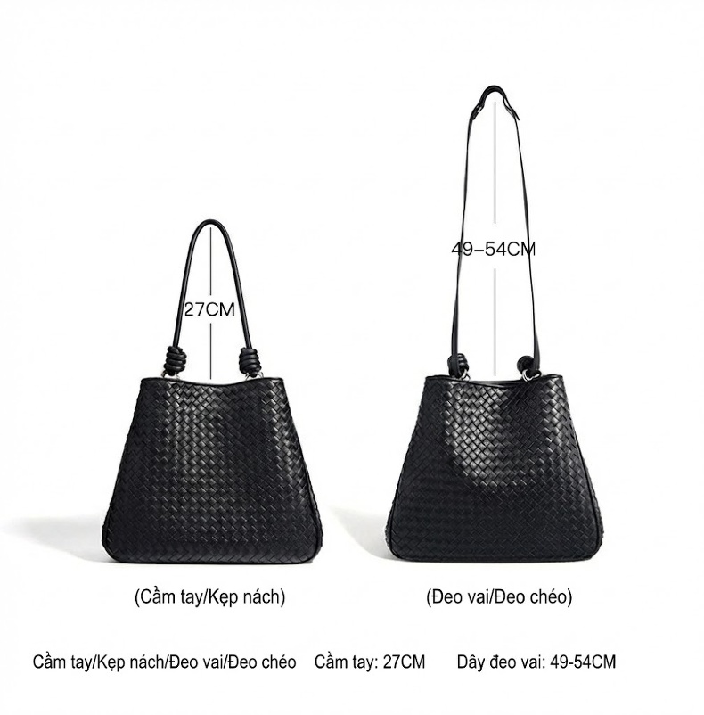 Túi Tote Đeo Vai/Đeo Chéo Nữ Da Bò Dệt Kiểu Dáng Thời Trang Màu Đen, Vàng, Trắng, Xanh... chi tiết 10
