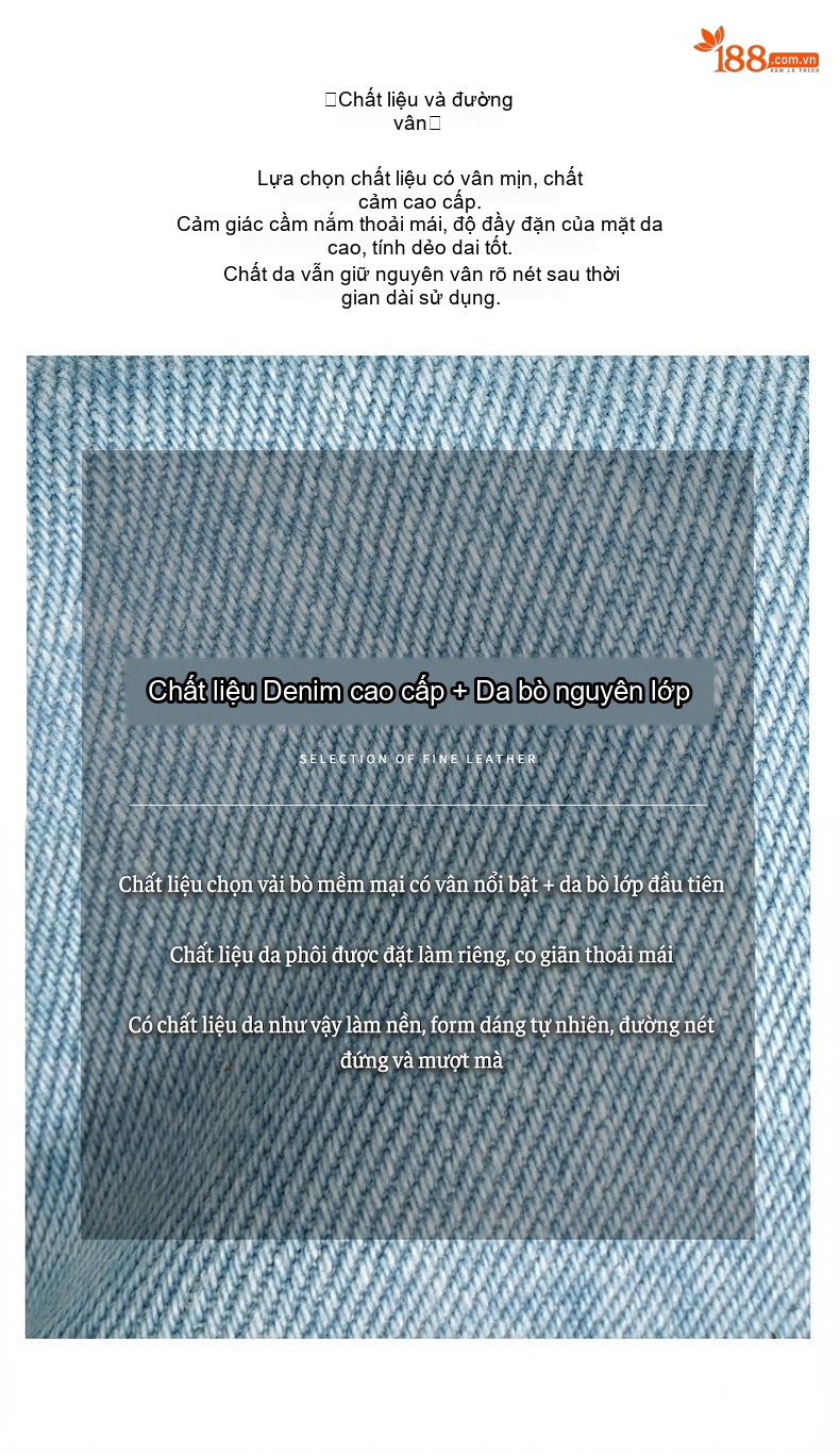 Túi Tote Đeo Vai/Đeo Chéo Nữ Da Bò Phối Vải Jeans Màu Xanh Dương, Đỏ Rượu Vang chi tiết 8