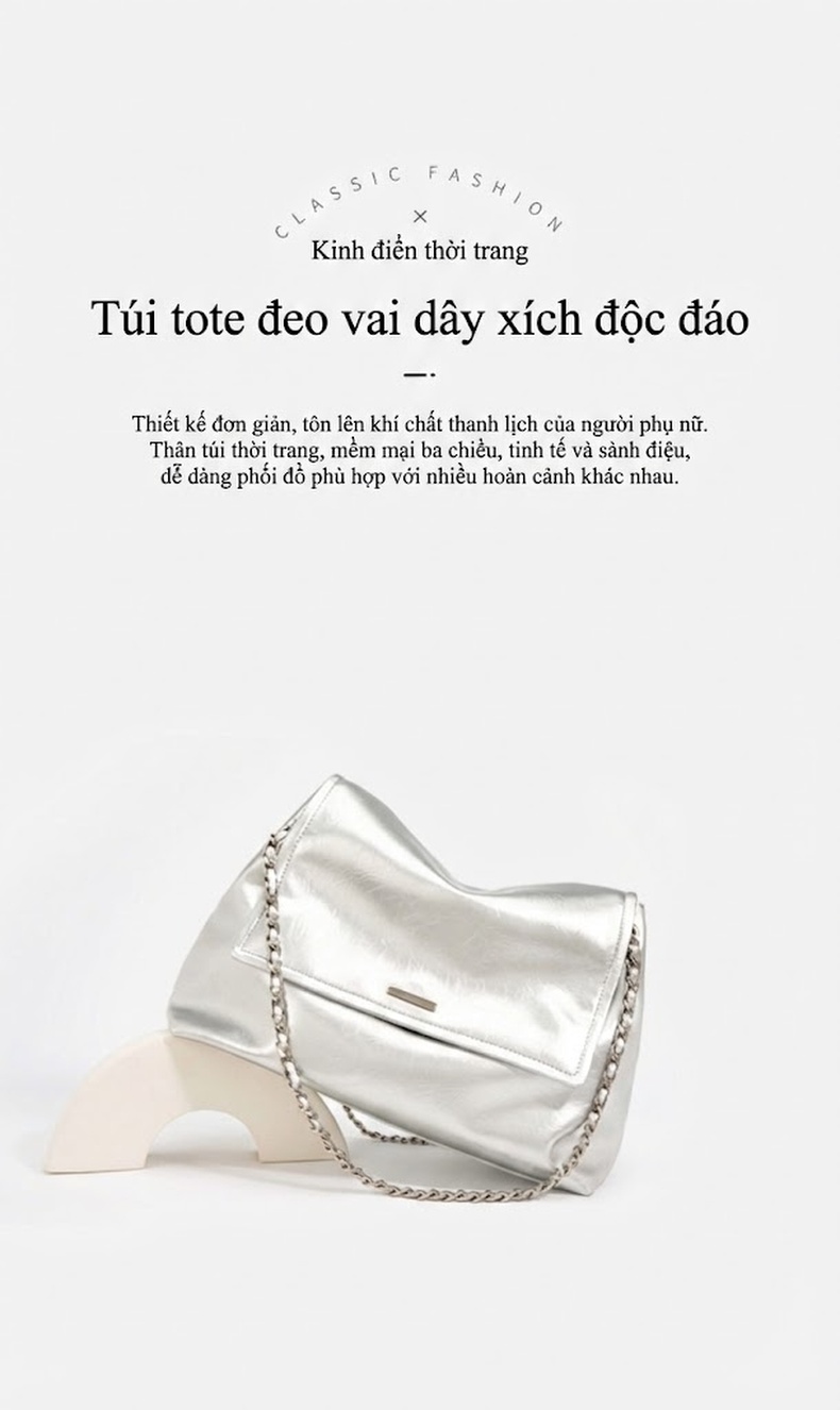 Túi Tote Đeo Vai/Đeo Chéo Nữ Da Bóng Thiết Kế Tiểu Bang Dây Xích chi tiết 1