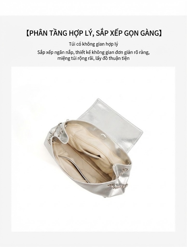Túi Tote Đeo Vai/Đeo Chéo Nữ Da Bóng Thiết Kế Tiểu Bang Dây Xích chi tiết 5