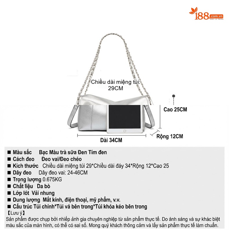 Túi Tote Đeo Vai/Đeo Chéo Nữ Da Bóng Thiết Kế Tiểu Bang Dây Xích chi tiết 4