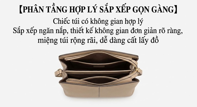 Túi Tote Đeo Vai Nữ Da Bò Lớp Đầu Thiết Kế Tối Giản Sức Chứa Lớn Màu Be, Đen chi tiết 8