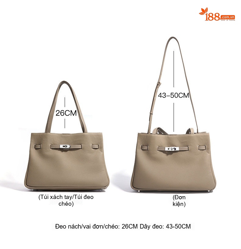 Túi Tote Đeo Vai Nữ Da Bò Lớp Đầu Thiết Kế Tối Giản Sức Chứa Lớn Màu Be, Đen chi tiết 10