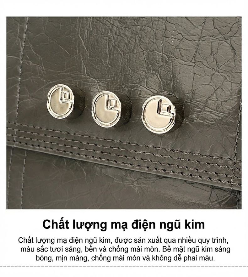 Túi Tote Đeo Vai Nữ Da Bóng Dây Xích Phong Cách Pháp Màu Nâu, Xám chi tiết 9
