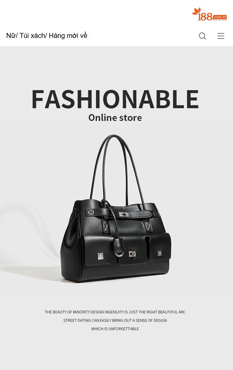 Túi Tote Đeo Vai Nữ Da Bóng Sức Chứa Lớn Phong Cách Punk Kèm Túi Con Màu Đen chi tiết 1