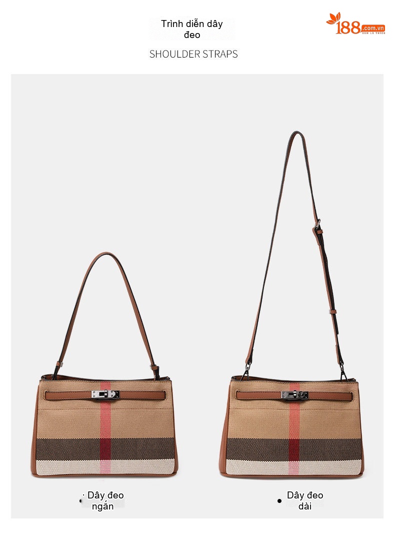 Túi Tote Đeo Vai Vải Canvas Sọc Caro Lớn Sức Chứa Lớn Thời Trang Màu Nâu, Be, Trắng, Đỏ... chi tiết 3