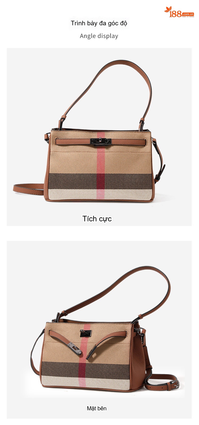 Túi Tote Đeo Vai Vải Canvas Sọc Caro Lớn Sức Chứa Lớn Thời Trang Màu Nâu, Be, Trắng, Đỏ... chi tiết 7
