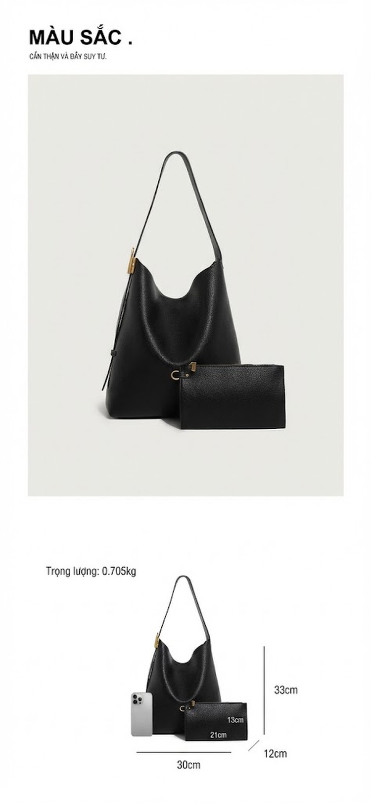 Túi Tote Hobo Nữ Da Mềm Sức Chứa Lớn Đeo Vai Đi Làm Hàng Ngày Thời Trang Màu Đen, Nâu chi tiết 2