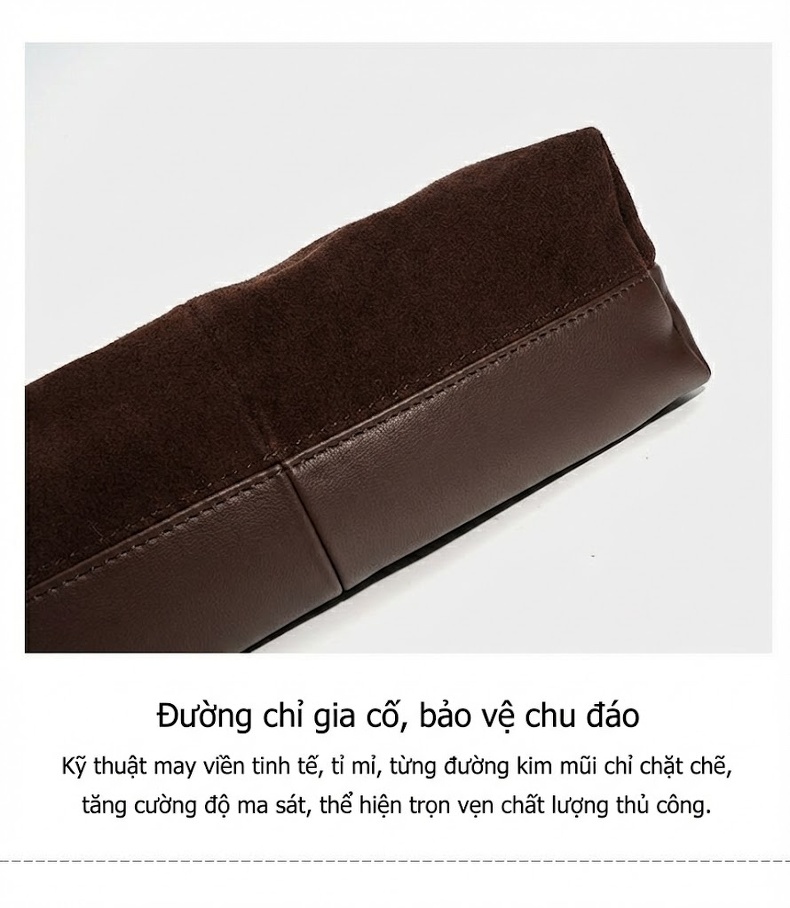 Túi Tote Lông Cừu Non Đeo Vai/Đeo Chéo Dây Xích Phong Cách Tiểu Hương Màu Nâu chi tiết 12