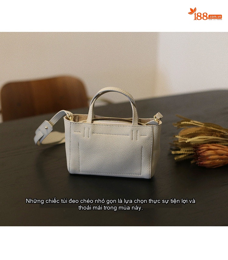 Túi Tote Mini Nữ Da Bò Pháp, Túi Xách Tay Thời Trang Da Thật, Túi Đeo Vai Chéo Màu Vàng Nhạt chi tiết 4