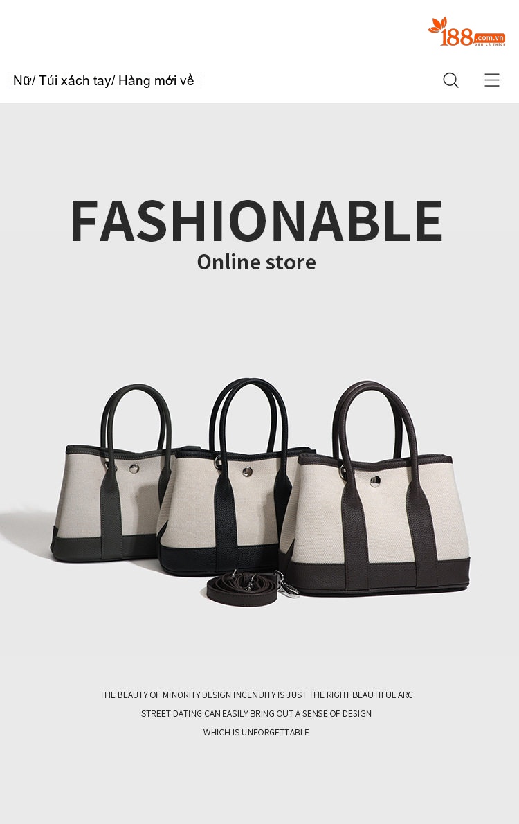 Túi Tote Mini Nữ Vải Canvas Phối Da Đeo Vai, Đeo Chéo Màu Kem, Đen chi tiết 1