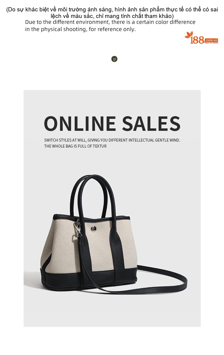 Túi Tote Mini Nữ Vải Canvas Phối Da Đeo Vai, Đeo Chéo Màu Kem, Đen chi tiết 9