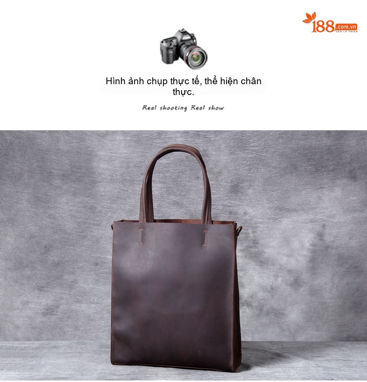 Túi Tote Nam Da Thật Sức Chứa Lớn Đựng Laptop Phong Cách Cổ Điển Màu Nâu chi tiết 8
