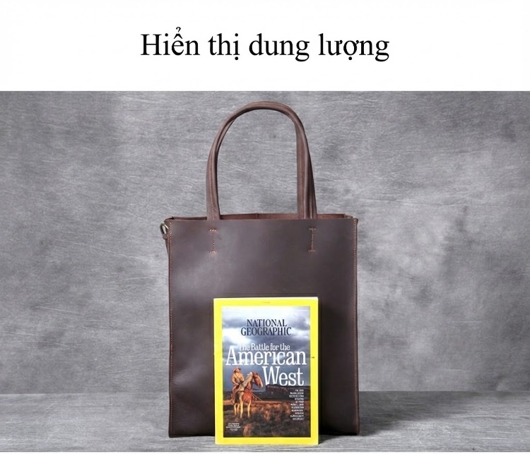 Túi Tote Nam Da Thật Sức Chứa Lớn Đựng Laptop Phong Cách Cổ Điển Màu Nâu chi tiết 14