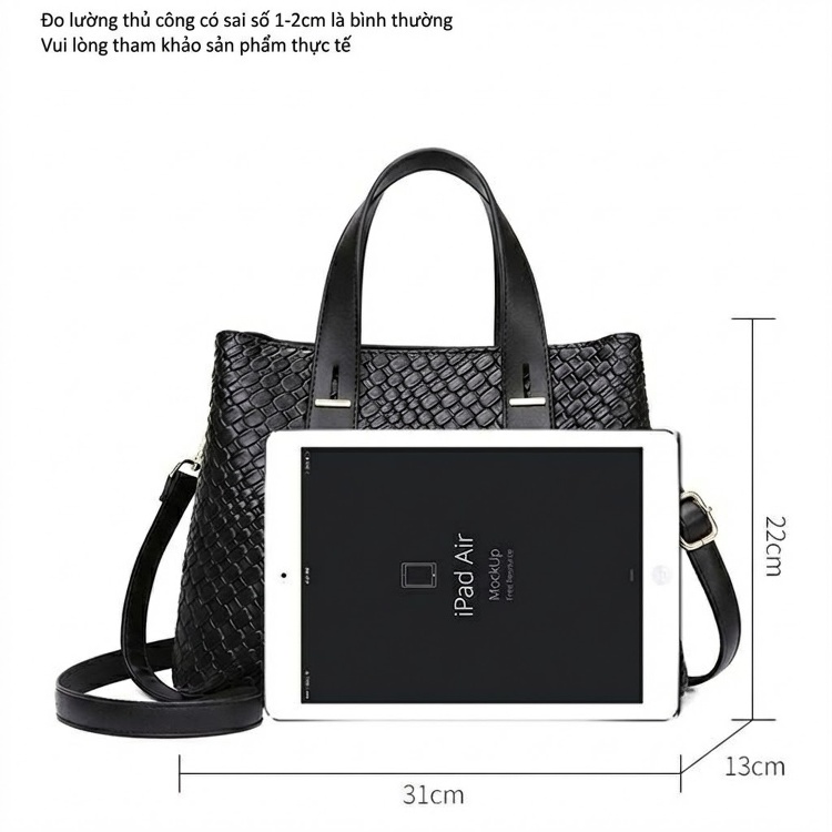 Túi Tote Nữ Bề Mặt Đan Viền Da Công Sở Cao Cấp Màu Đen