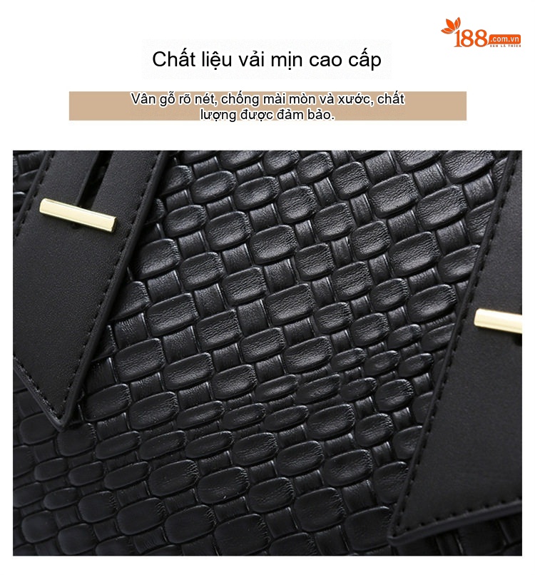 Túi Tote Nữ Bề Mặt Đan Viền Da Công Sở Cao Cấp Màu Đen chi tiết 4