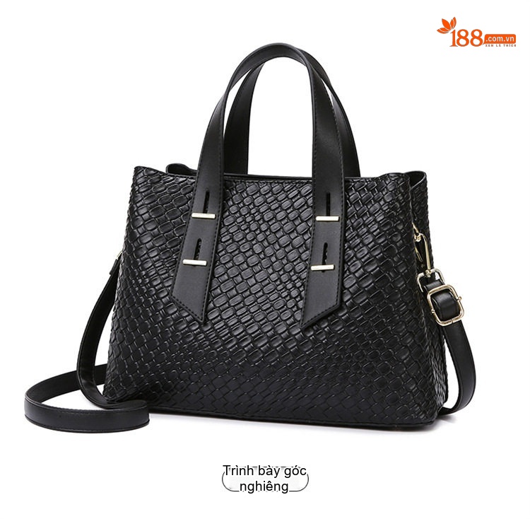 Túi Tote Nữ Bề Mặt Đan Viền Da Công Sở Cao Cấp Màu Đen chi tiết 19
