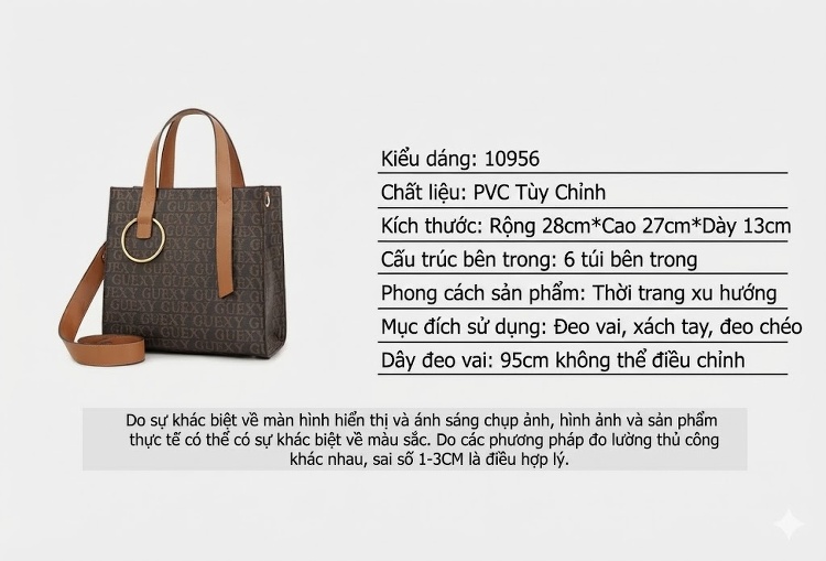 Túi Tote Nữ Bề Mặt Họa Tiết Chữ Lớn, Túi Đeo Vai, Túi Xách Tay Màu Nâu, Be chi tiết 5
