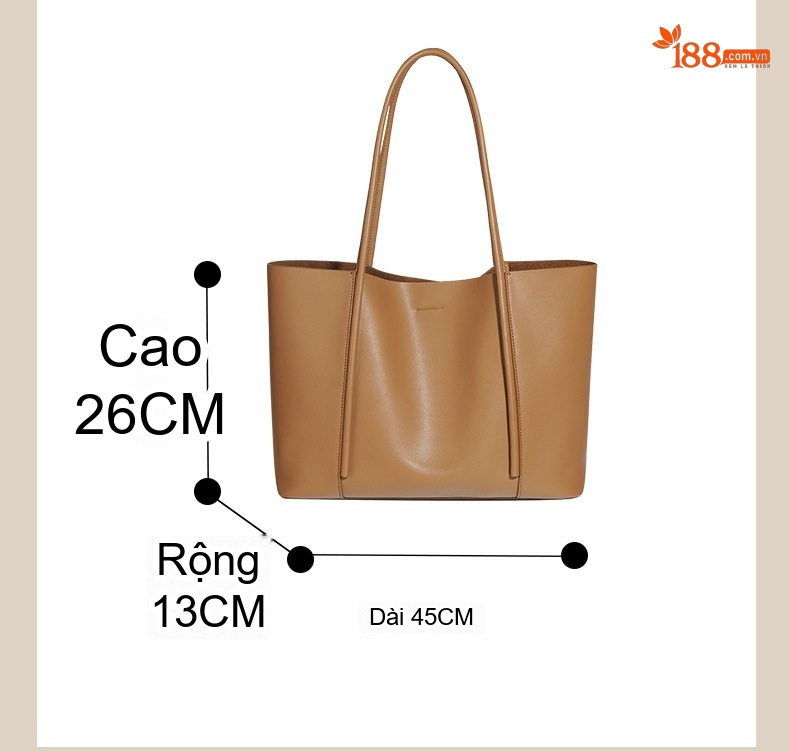 Túi Tote Nữ Da Bò Cao Cấp Dáng Đứng Đeo Vai Công Sở Màu Nâu chi tiết 4