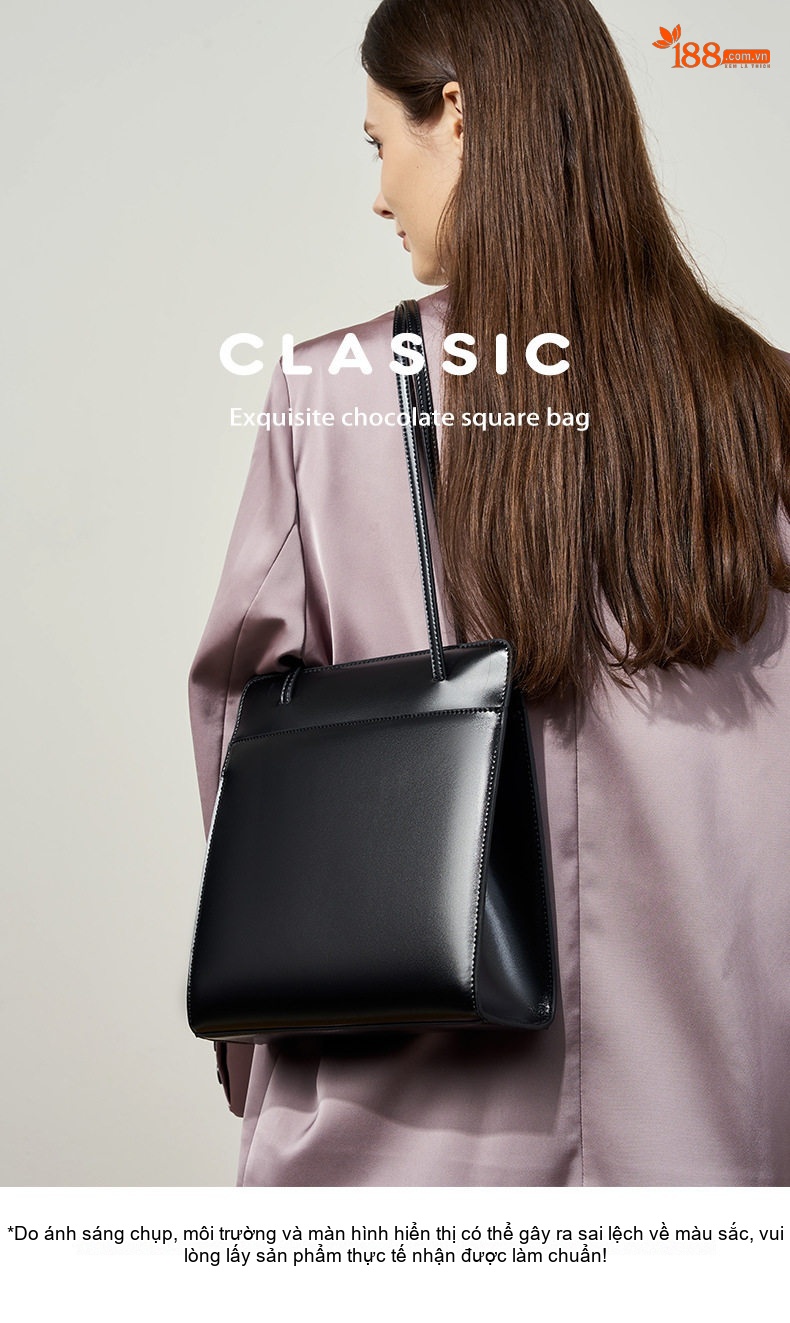 Túi Tote Nữ Da Bò Cao Cấp Dáng Vuông Phong Cách Retro Màu Đen, Nâu, Đỏ chi tiết 1