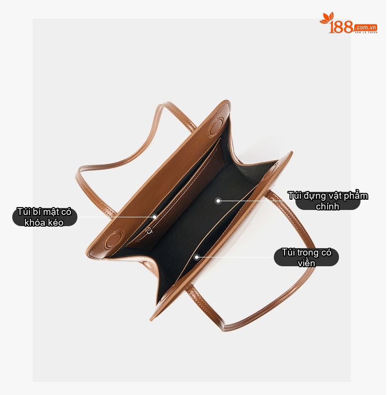 Túi Tote Nữ Da Bò Cao Cấp Dáng Vuông Phong Cách Retro Màu Đen, Nâu, Đỏ chi tiết 15