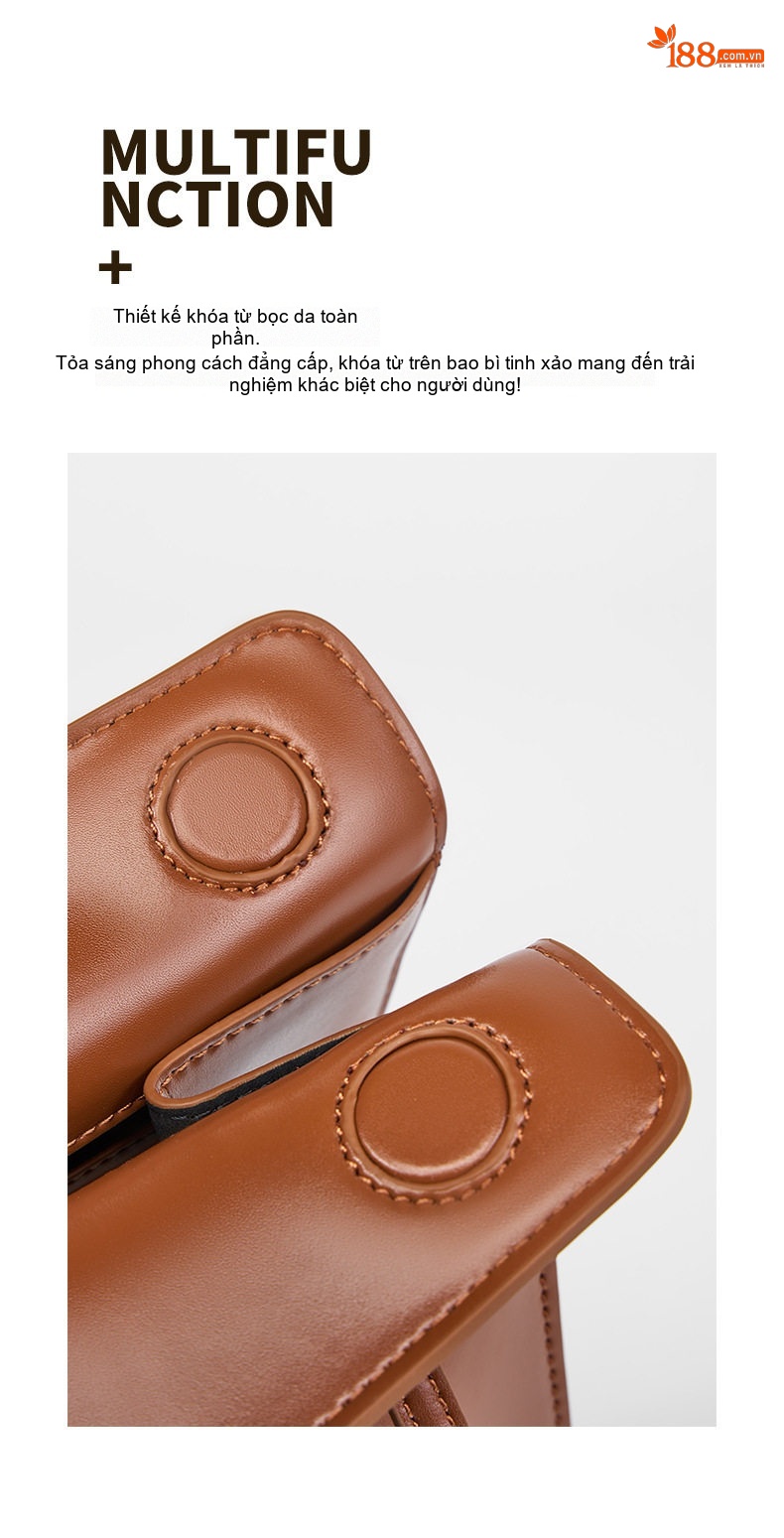 Túi Tote Nữ Da Bò Cao Cấp Dáng Vuông Phong Cách Retro Màu Đen, Nâu, Đỏ chi tiết 17