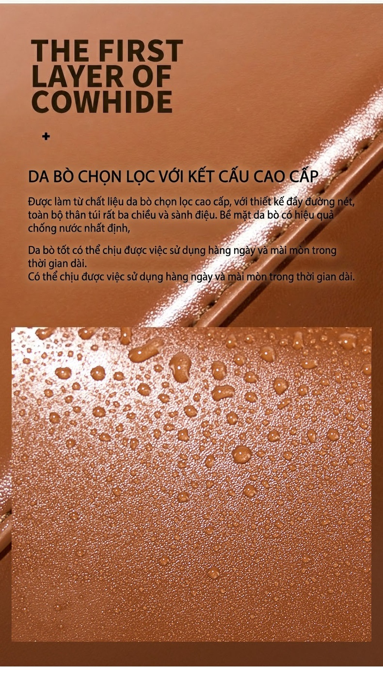Túi Tote Nữ Da Bò Cao Cấp Dáng Vuông Phong Cách Retro Màu Đen, Nâu, Đỏ chi tiết 16