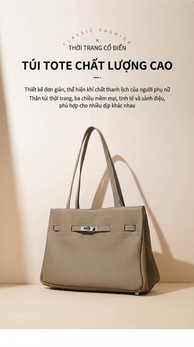 Túi Tote Nữ Da Bò Cao Cấp Form Lớn Đeo Vai, Đeo Chéo Màu Nâu, Xám, Đen chi tiết 2