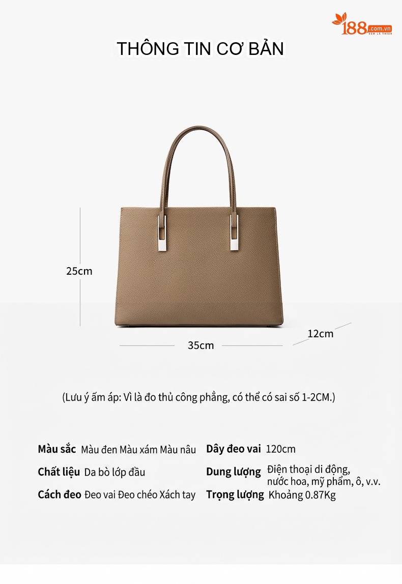 Túi Tote Nữ Da Bò Công Sở Đựng Laptop Khổ Lớn Màu Xám chi tiết 8