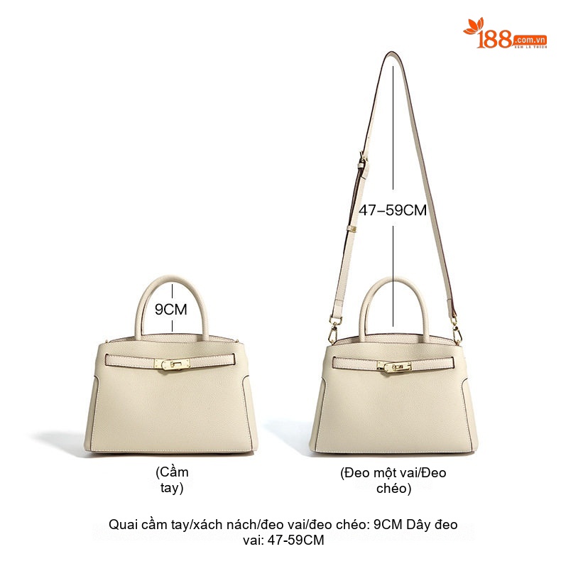 Túi Tote Nữ Da Bò Công Sở Đựng Tài Liệu Kiểu Kelly Màu Kem, Nâu, Đen chi tiết 6