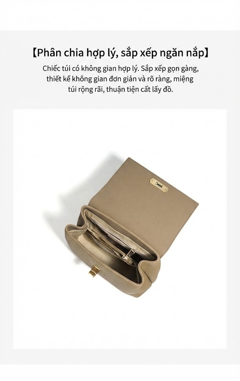 Túi Tote Nữ Da Bò Công Sở Size Lớn Đeo Vai, Đeo Chéo Màu Nâu, Xám chi tiết 7