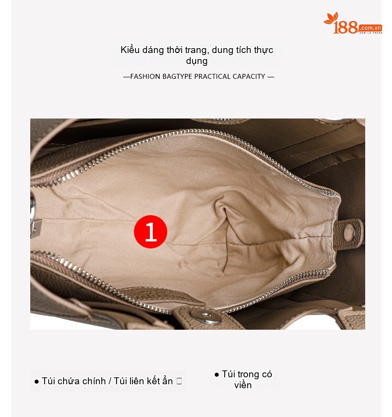 Túi Tote Nữ Da Bò Công Sở Thời Trang Màu Mơ chi tiết 7