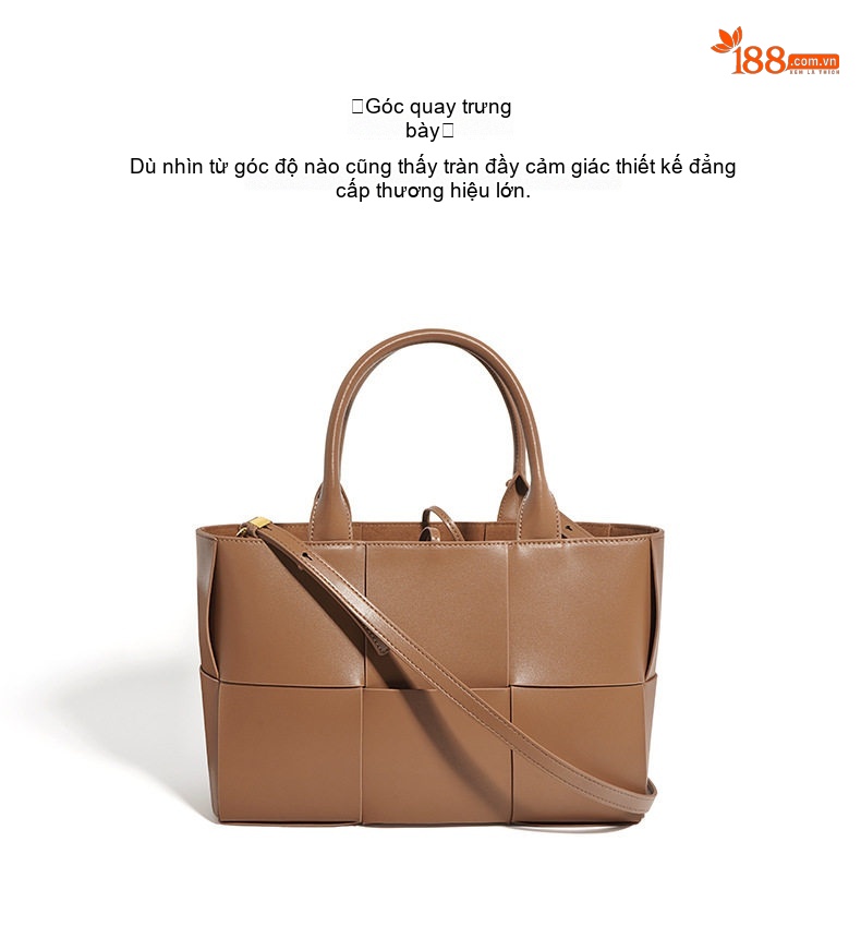 Túi Tote Nữ Da Bò Đan Dây Kiểu Dáng Đơn Giản Màu Nâu chi tiết 9
