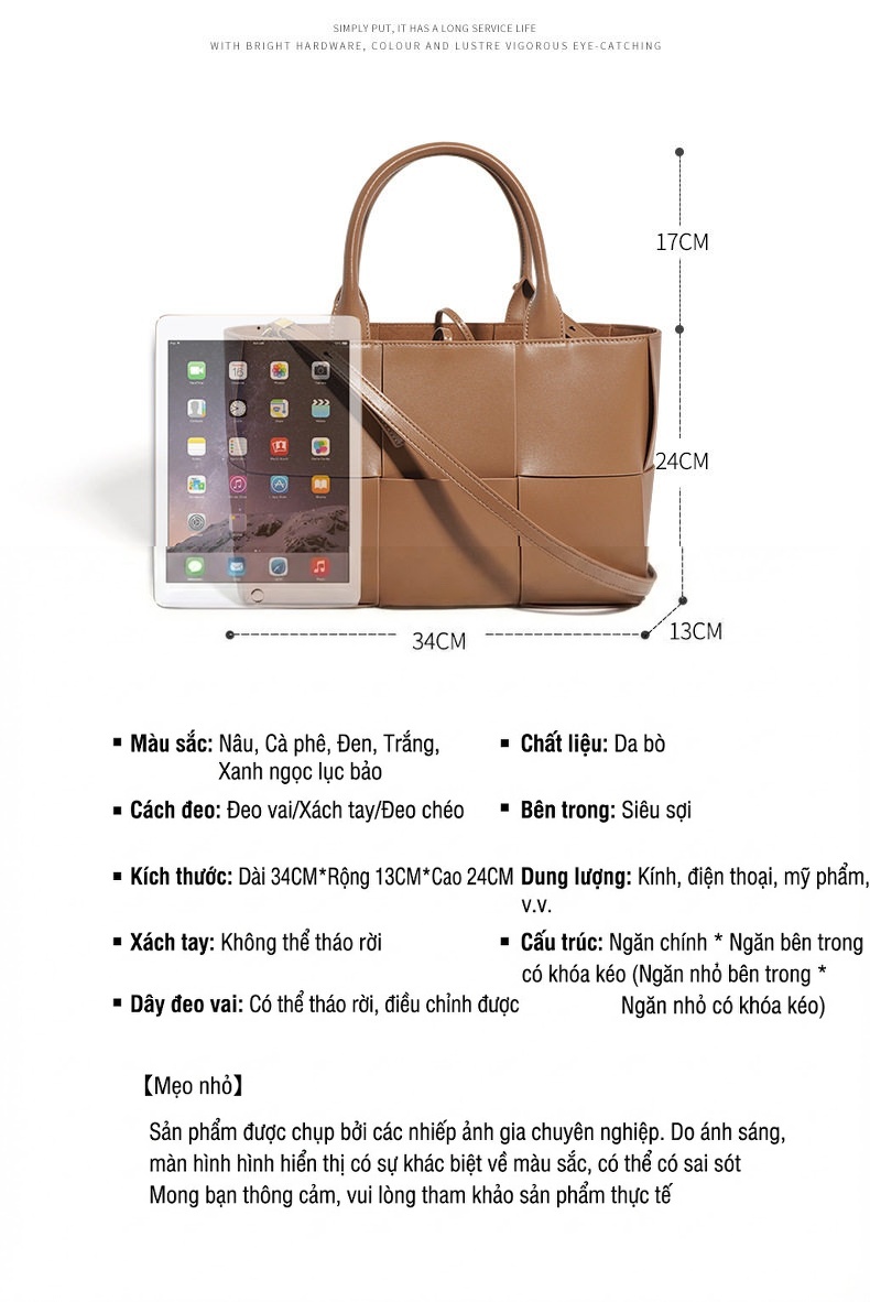 Túi Tote Nữ Da Bò Đan Dây Kiểu Dáng Đơn Giản Màu Nâu chi tiết 4